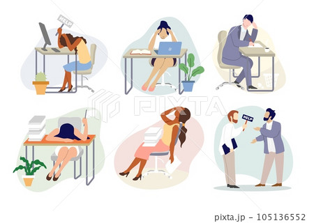 Overworked stressed people, vector flat isolated illustration Overworked stressed people, vector flat isolated illustration 105136552