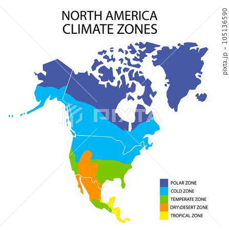 North America climate zones map, vector geographic infographics 105136590