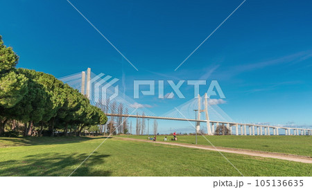 The Vasco da Gama Bridge timelapse hyperlapse in Lisbon, Portugal The Vasco da Gama Bridge timelapse hyperlapse in Lisbon, Portugal 105136635