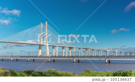 The Vasco da Gama Bridge timelapse hyperlapse in Lisbon, Portugal 105136637