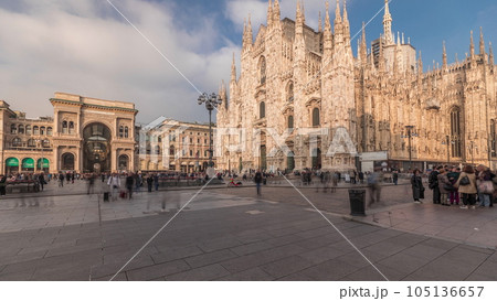 Panorama showing Milan Cathedral and Vittorio Emanuele gallery timelapse. Panorama showing Milan Cathedral and Vittorio Emanuele gallery timelapse. 105136657