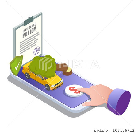Car insurance online, vector flat isometric illustration Car insurance online, vector flat isometric illustration 105136712