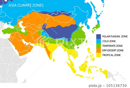 Asia climate zones map, vector geographic infographics Asia climate zones map, vector geographic infographics 105136730