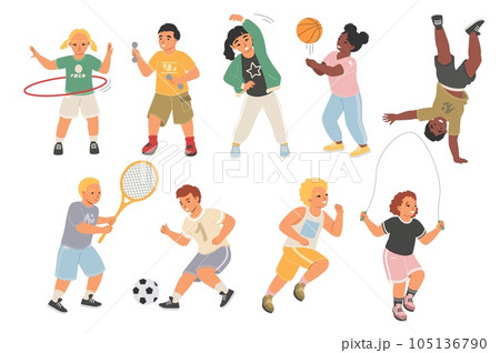 Happy sports kids isolated vector set on white Happy sports kids isolated vector set on white 105136790
