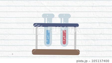 Image of test tube in a stand icon moving against white lined paper background 105137400