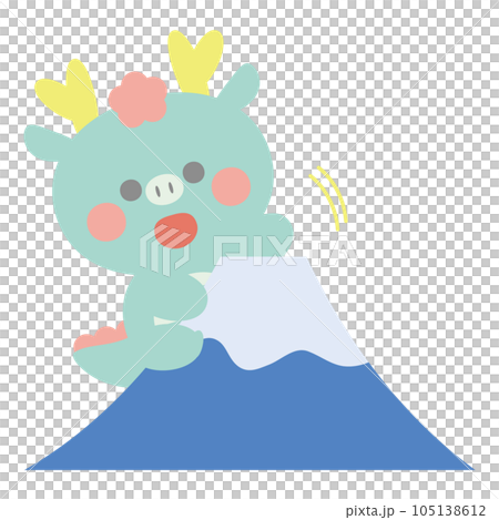 A dragon climbing Mt. Fuji and waving 105138612