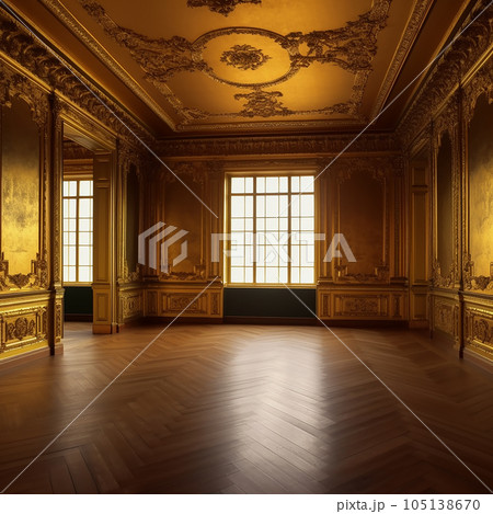 Empty golden room, room with golden walls, floor and ceiling without furniture, ceremonial hall, Empty golden room, room with golden walls, floor and ceiling without furniture, ceremonial hall, 105138670