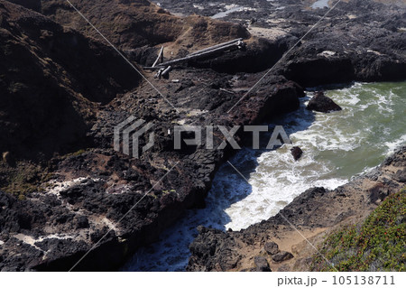 View from above the rocky coast of the Pacific Ocean. View from above the rocky coast of the Pacific Ocean. 105138711