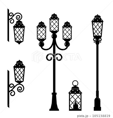 Street lamp set. Street lights retro collection. 105138819