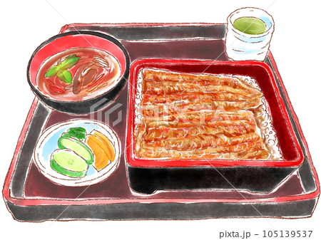 うな重_肝吸い_お茶_お新香_お膳 うな重_肝吸い_お茶_お新香_お膳 105139537