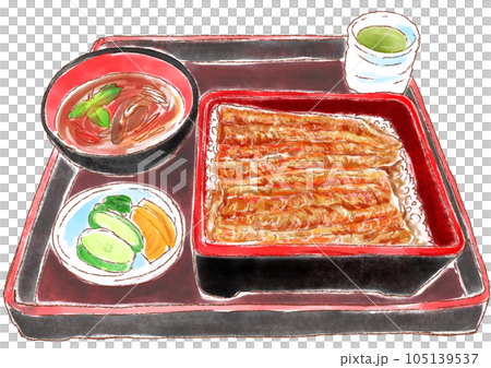 うな重_肝吸い_お茶_お新香_お膳 うな重_肝吸い_お茶_お新香_お膳 105139537