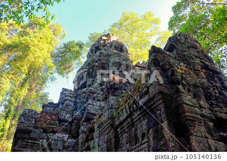 Image illustrating the structure of the ancient medieval Buddhist Khmer temple, Banteay Kdei, captured on a sunny autumn day. 105140136