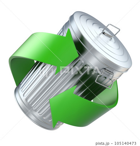 Recycling concept with trash can and green arrows 105140473