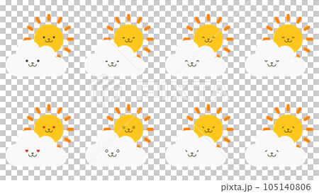 Sun and cloud emoticon set (face) 105140806