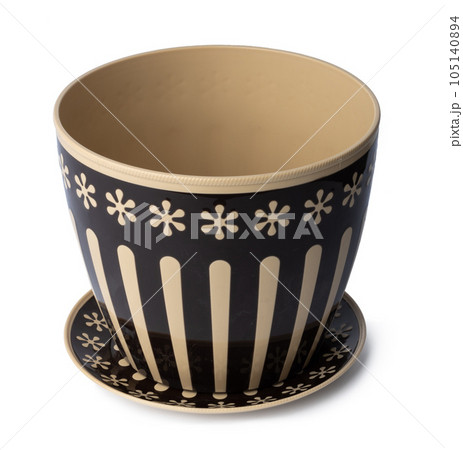 Clay flower pot with ornament isolated on white Clay flower pot with ornament isolated on white 105140894