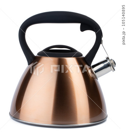 Metal tea pot for gas stove isolated on white 105140895