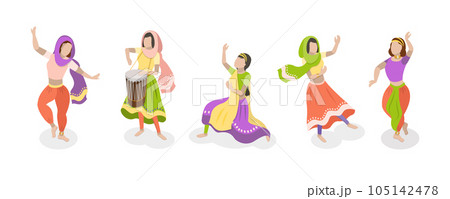 3D Isometric Flat Vector Set of Traditional Indian Dancers 3D Isometric Flat Vector Set of Traditional Indian Dancers 105142478