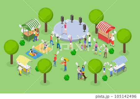3D Isometric Flat Vector Conceptual Illustration of Festival 105142496