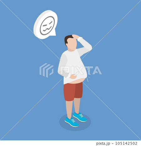 3D Isometric Flat Vector Conceptual Illustration of Stomach Flatulence 105142502