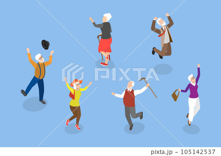 3D Isometric Flat Vector Conceptual Illustration of Happy Seniors 105142537