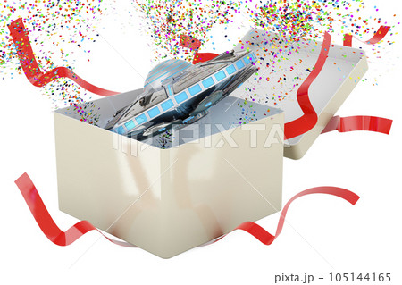 UFO inside gift box. 3D rendering 105144165