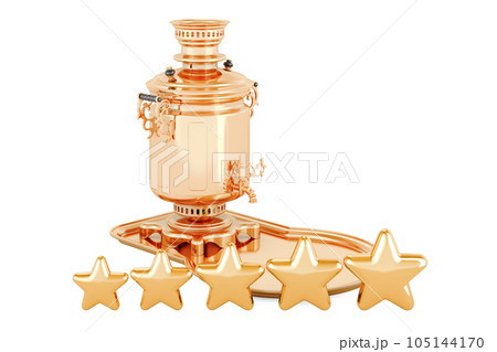 Brass Samovar with five golden stars. 3D rendering Brass Samovar with five golden stars. 3D rendering 105144170