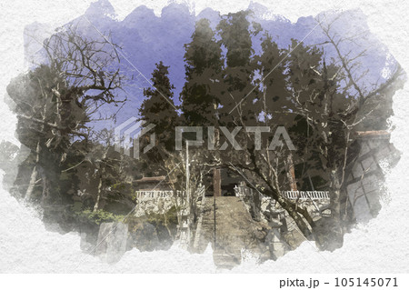 水彩画風　清神社　参道　広島県安芸高田市 105145071