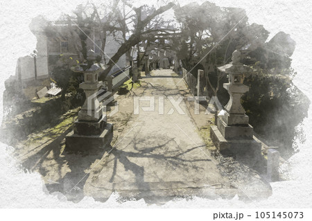 水彩画風　清神社　参道　広島県安芸高田市 105145073