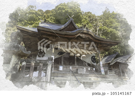 水彩画風　清神社　拝殿　広島県安芸高田市 105145167