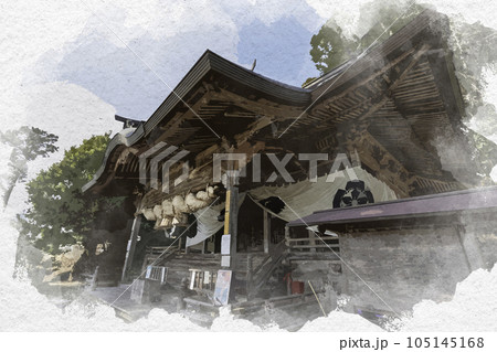 水彩画風　清神社　拝殿　広島県安芸高田市 105145168