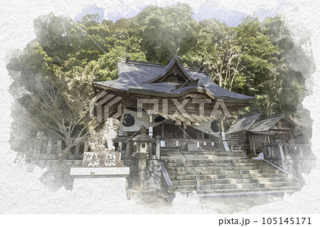 水彩画風　清神社　拝殿　広島県安芸高田市 105145171