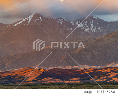 Sunny view of the landscape of Great Sand Dunes National Park and Preserve 105145258