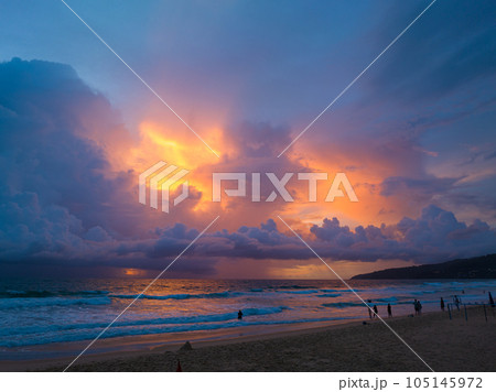 he beauty of the sky was mesmerizing in stunning sunset..Stunning clouds changing form and color at sunset..Majestic sunset landscape Amazing light of nature..cloudscape background. 105145972