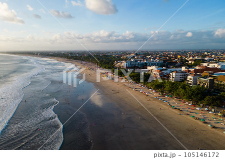 Aerial view of kuta beach at Badung Regency, southern Bali, Indonesia. 105146172