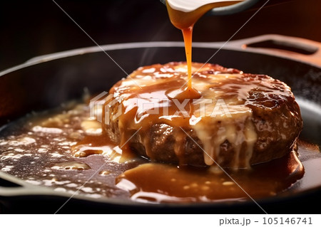 フライパンの中のハンバーグ2　AI生成画像 105146741
