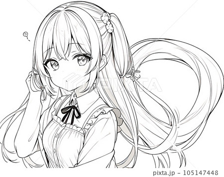 女の子のイラスト線画素材 105147448