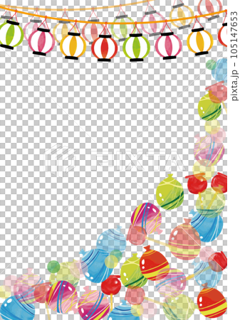 水彩タッチ　日本の祭りアイテムレーム　縦 105147653