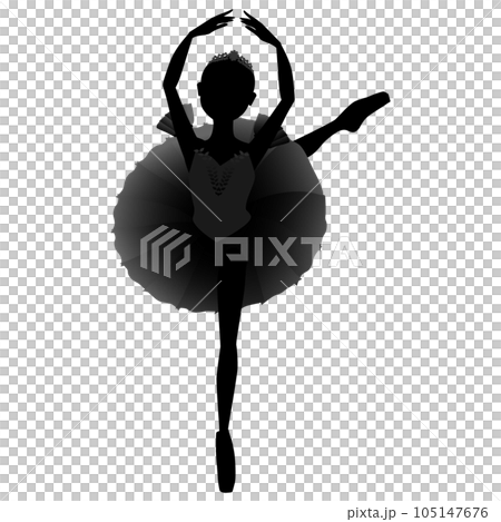 ダンサーのシルエットのイラスト_バレエ「ドン・キホーテ」森の女王を踊るバレリーナのイメージ 105147676