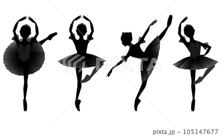 ダンサーのシルエットのイラストセット_バレエ「ドン・キホーテ」森の女王を踊るバレリーナのイメージ 105147677