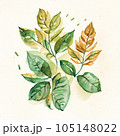 Watercolor hand drawn green leaves with sketches. AI generative 105148022