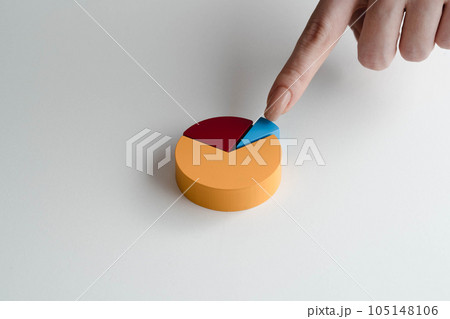 円グラフを指差す手元 105148106