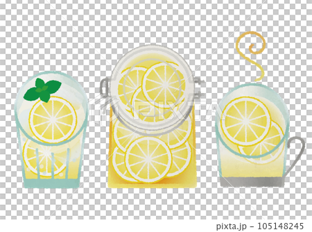 Vector illustration of ice lemonade and hot lemonade lemon honey pickled storage jar_color pencil touch 105148245