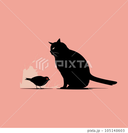 black cat with bird vector illustration black cat with bird vector illustration 105148603