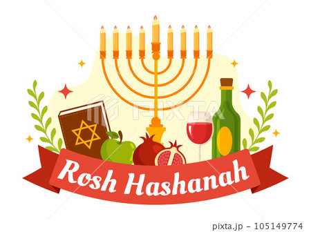 Happy Rosh Hashanah Vector Illustration of Jewish New Year Holiday with Apple, Pomegranate, Honey and Bee in Flat Cartoon Hand Drawn Templates Happy Rosh Hashanah Vector Illustration of Jewish New Year Holiday with Apple, Pomegranate, Honey and Bee in Flat Cartoon Hand Drawn Templates 105149774