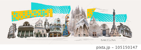 Contemporary art collage. Design in modern contemporary retro style about Barcelona Contemporary art collage. Design in modern contemporary retro style about Barcelona 105150147