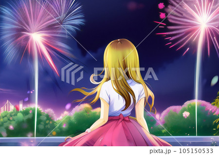 《AI生成画像》女の子と花火 105150533