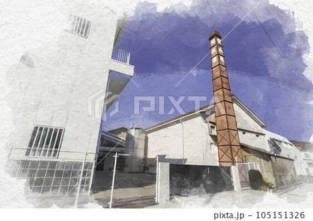 水彩画風　西条酒蔵通り　賀茂泉酒造　広島県東広島市 105151326