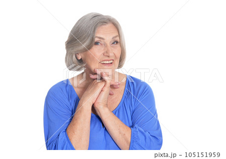 happy senior woman posing isolated on white background happy senior woman posing isolated on white background 105151959
