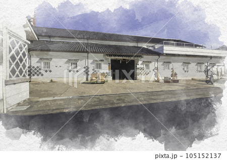 水彩画風 西条酒蔵通り 賀茂鶴酒造 本社醸造蔵 広島県東広島市 水彩画風 西条酒蔵通り 賀茂鶴酒造 本社醸造蔵 広島県東広島市 105152137