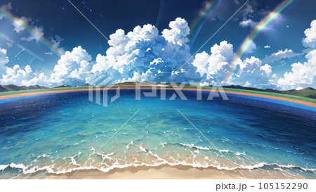 海にかかる虹 リアルなイラスト 美しい空のイラスト素材 [105152290] - PIXTA